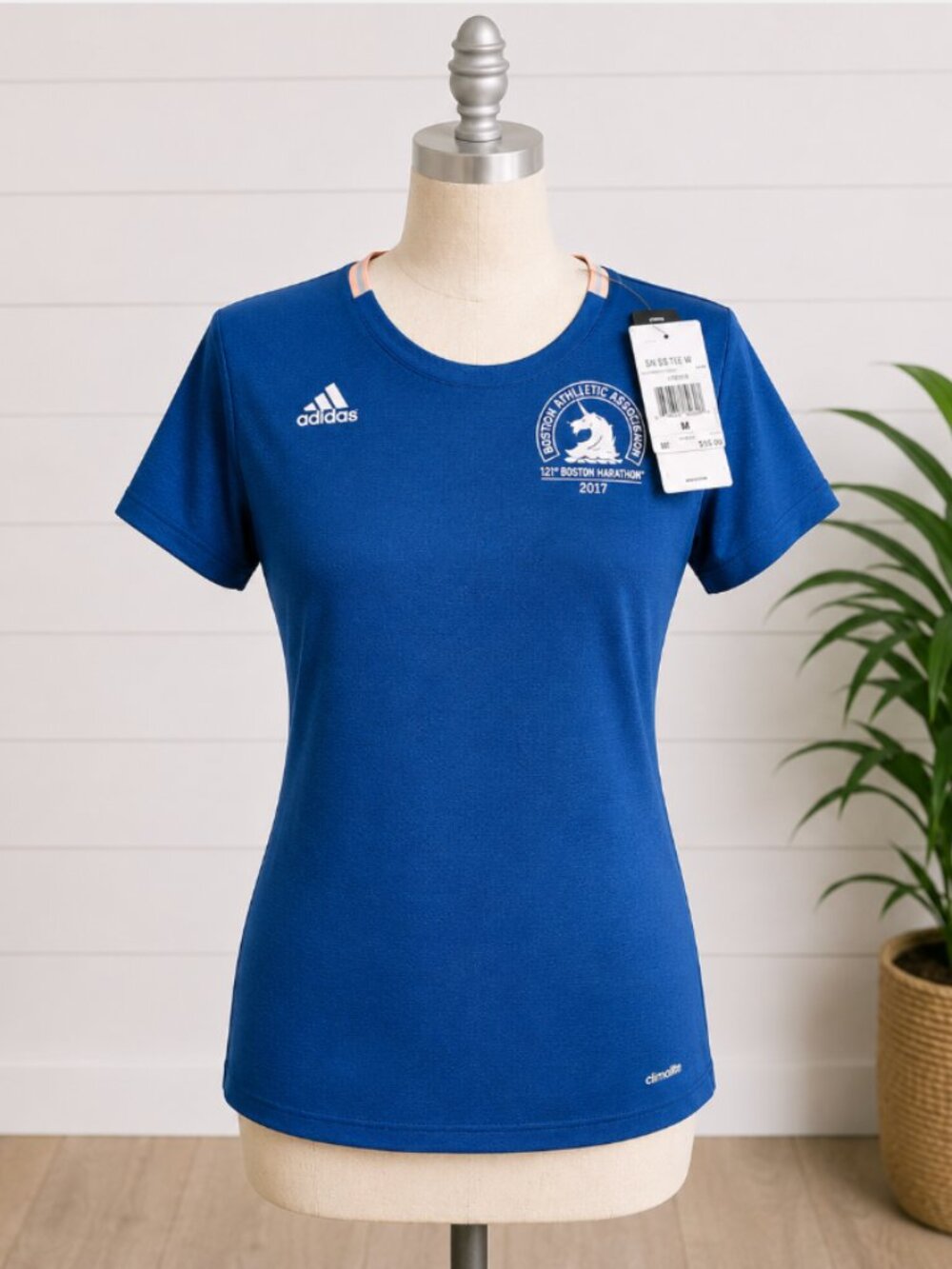 Adidas Women's 2017 Boston Marathon Climalite S/S Running Tee Blue M NWT